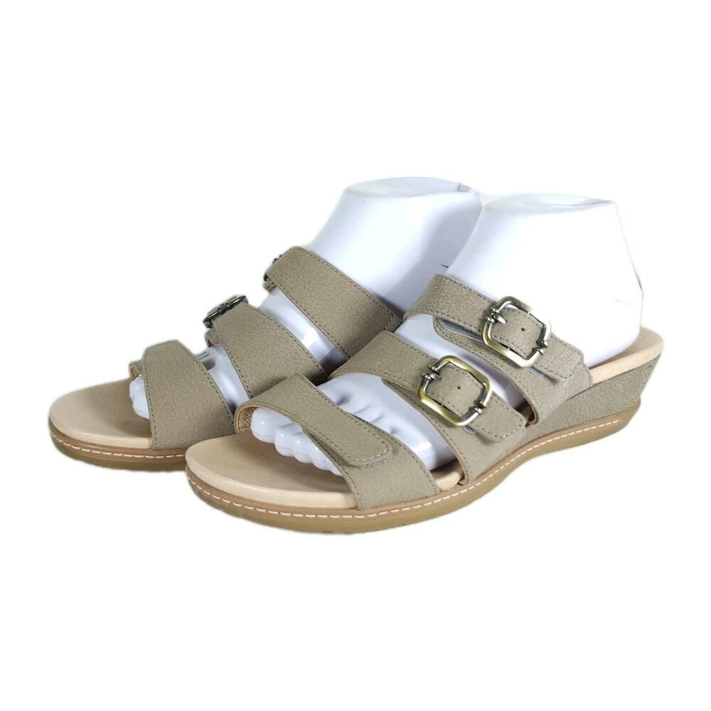 Dansko Women's Allyson EU40 US9-9,5 Taupe Textured Nubuck Leather Slide Sandals